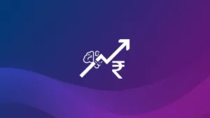 A graphic combining a human brain/AI symbol with an upward-trending financial arrow and the Indian Rupee symbol, representing AI-driven income growth.